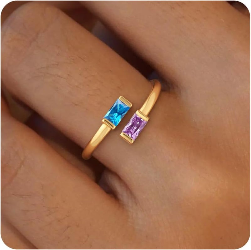 Honsny Gold Birthstone Rings for Women Non Tarnish 14K Gold Plated Adjustable Emerald Ring Cubic Zirconia Gemstone Promise Ring for Her Engagement Personalized Waterproof Jewelry Gifts for Birthday - Image 1